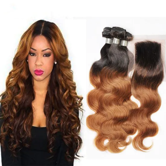 Peruvian Straight Virgin Hair Ombre Blonde 1b/27 Hair Weft Straight Human Hair Weave
