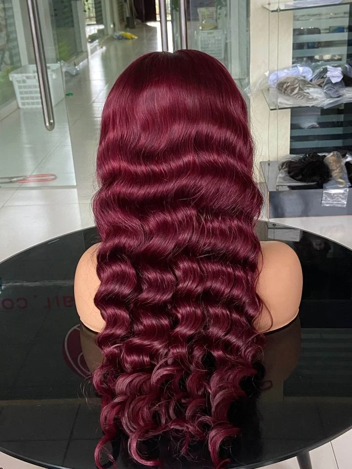 Wholesale Burgundy 360 Wig Body Wave 99j Colored Curly Wave HD Transparent Lace Front Human Hair Wig