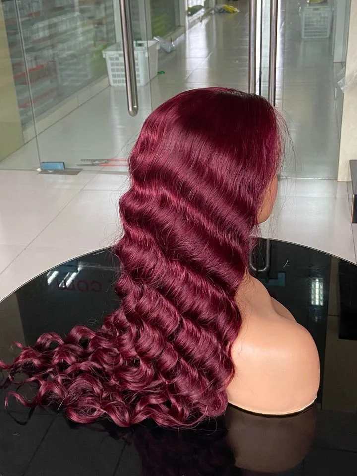 Wholesale Burgundy 360 Wig Body Wave 99j Colored Curly Wave HD Transparent Lace Front Human Hair Wig